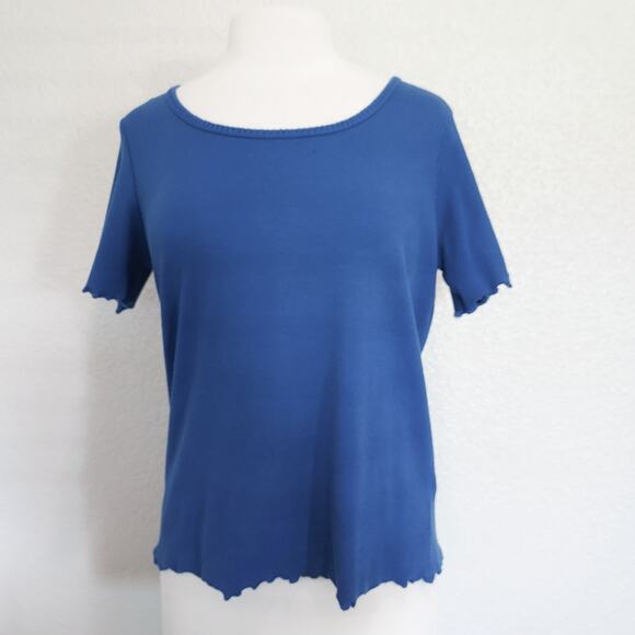 J. Jill Blue Ribbed Scoop Neck Top Size XL - Picture 1 of 11